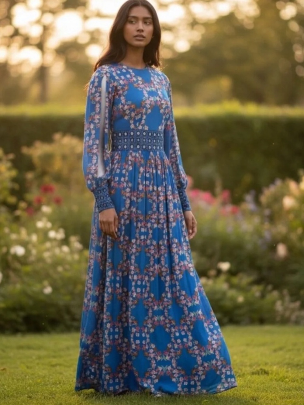 Sandro blue Roberta midi floral dress
